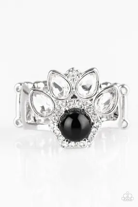 Crown Coronation White Rhinestone and Black Pearl Ring - Paparazzi Accessories