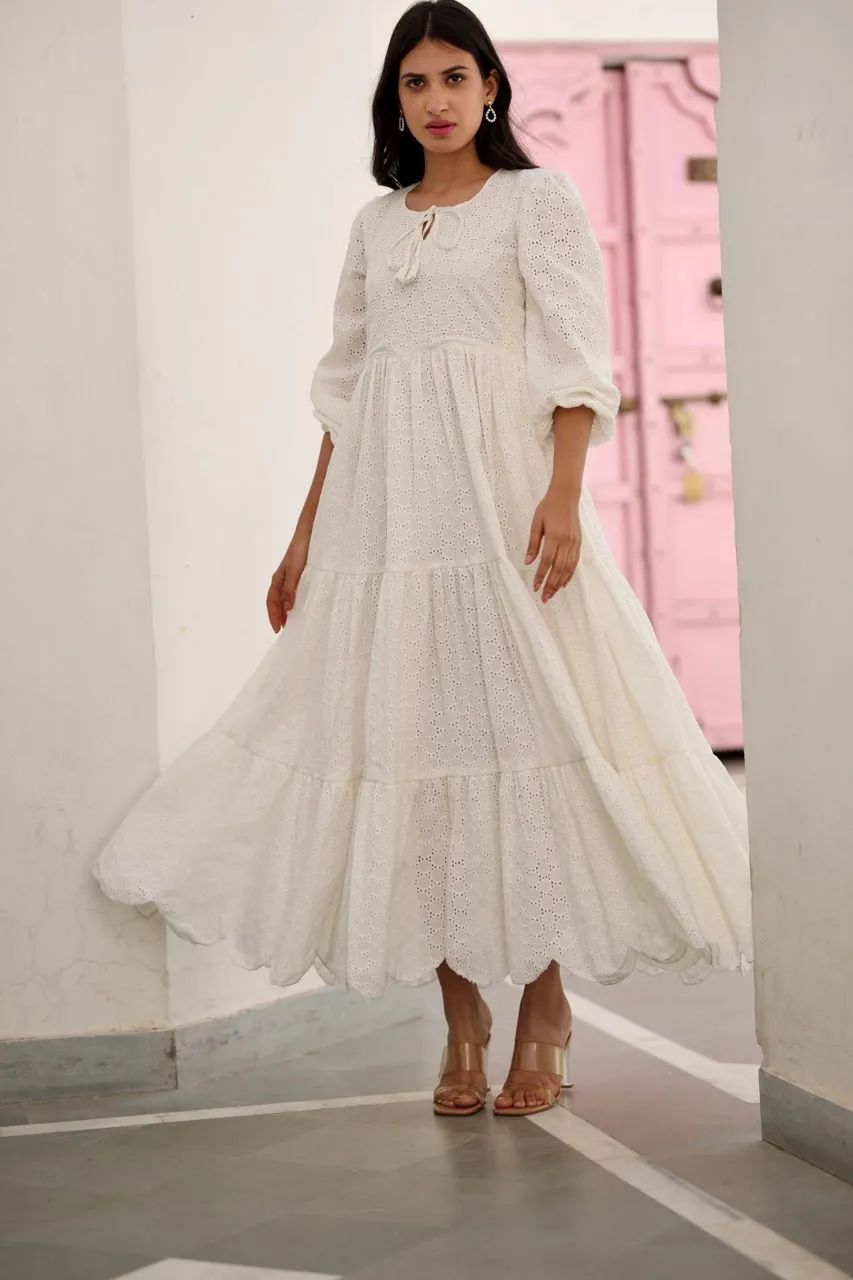 Daisy chikankari shiffly white dress