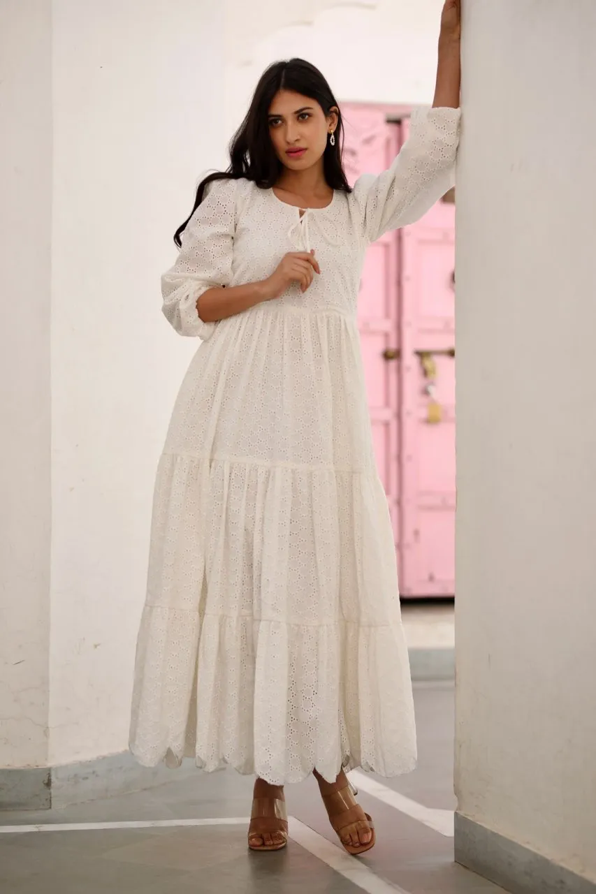 Daisy chikankari shiffly white dress