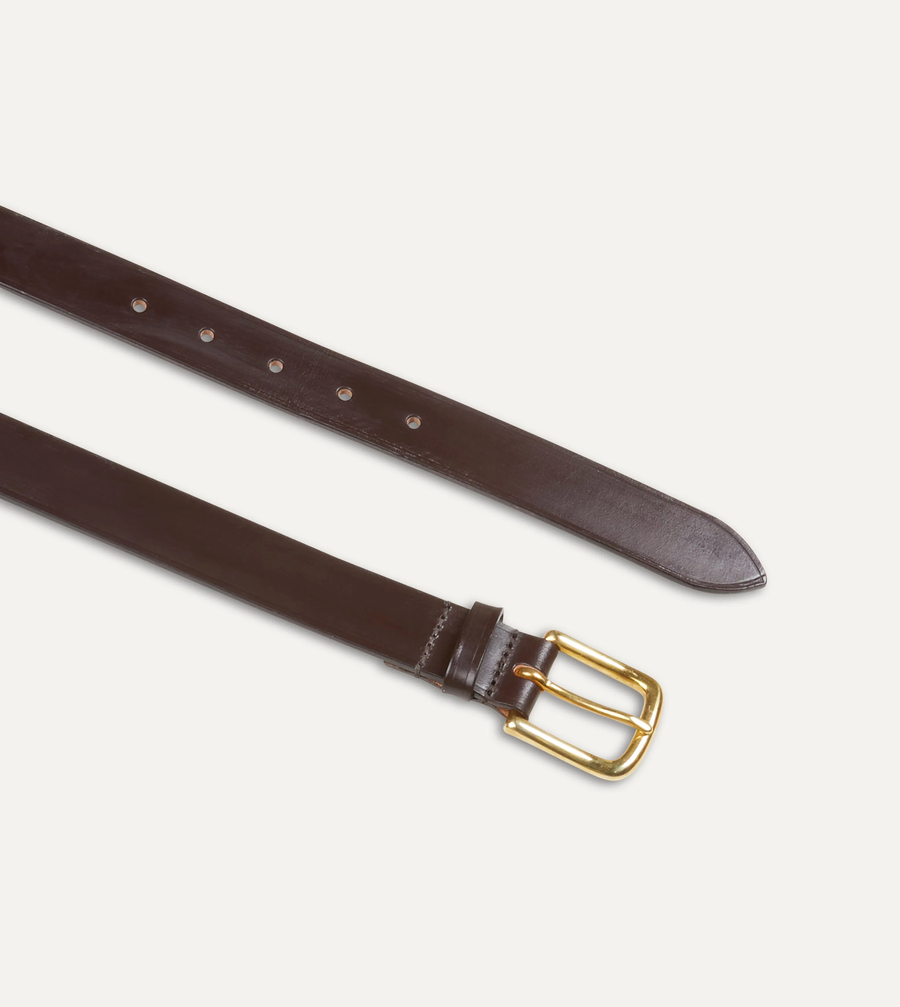 Dark Brown Unlined Bridle Leather Belt with Brass Buckle