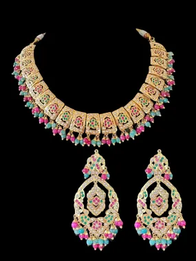 DNS108 Ruby emerald necklace with earrings ( READY TO SHIP )