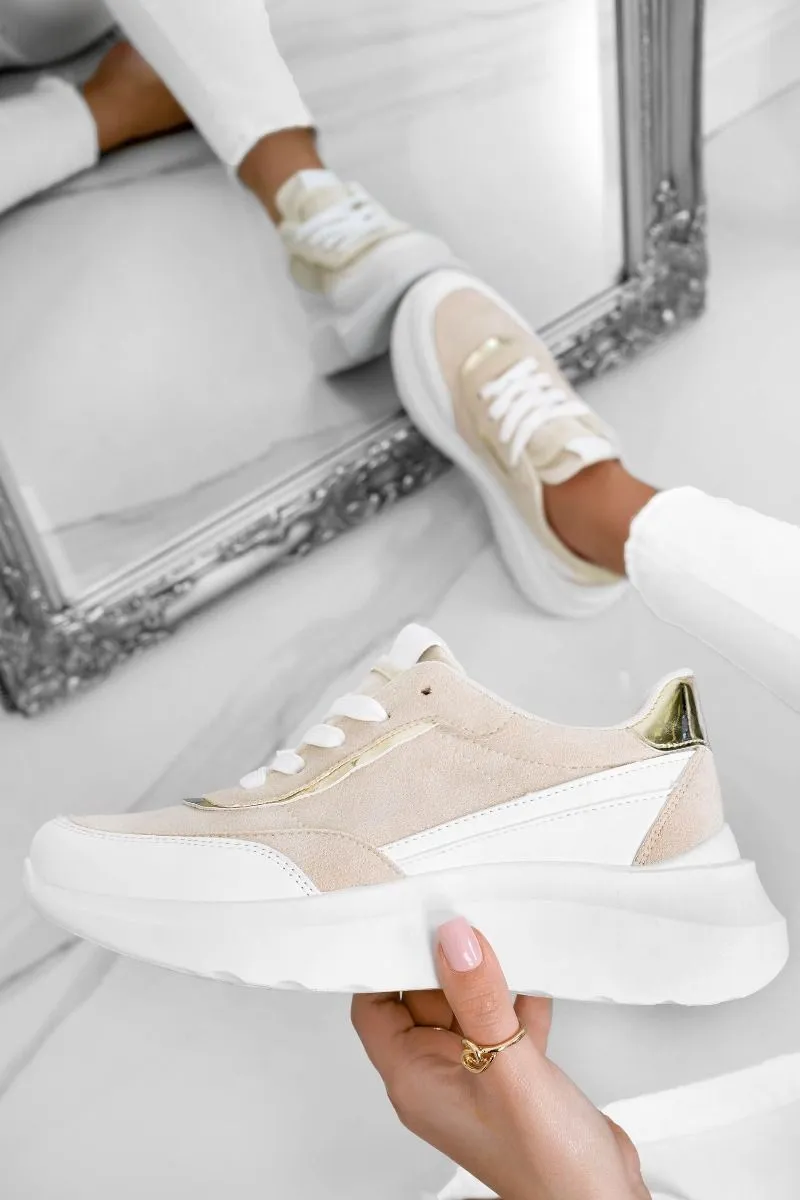 DONATA - Sneakers bianche con pannelli a contrasto beige