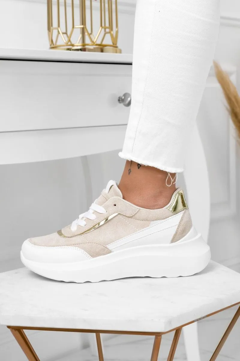 DONATA - Sneakers bianche con pannelli a contrasto beige