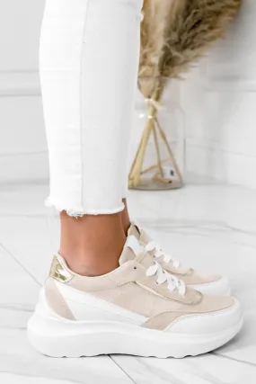 DONATA - Sneakers bianche con pannelli a contrasto beige