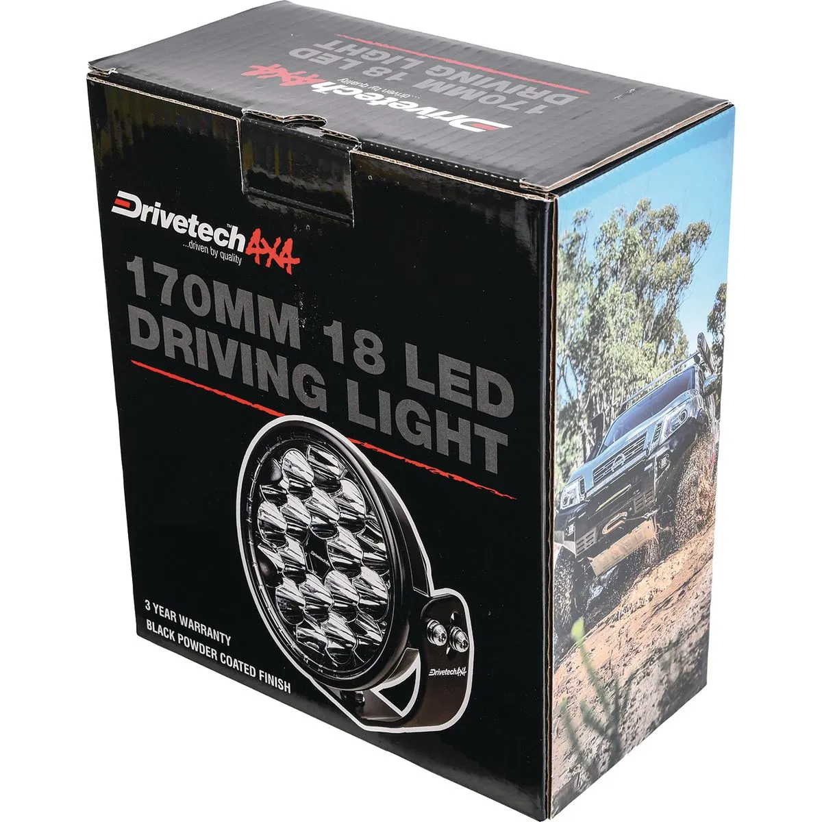 Drivetech 4X4 170mm Round LED Driving Light Black DT-DR170