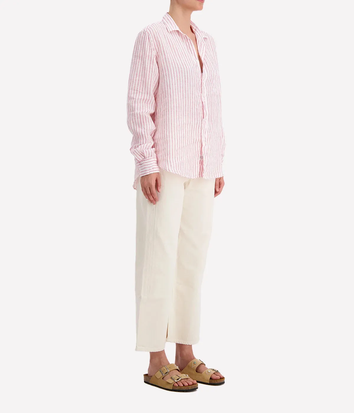 Eileen Relaxed Button Up Shirt in Pink Stripe Classic Linen