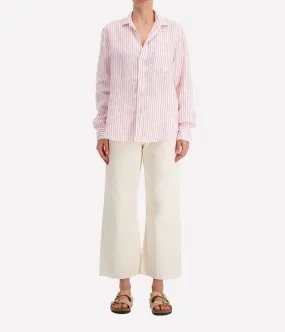 Eileen Relaxed Button Up Shirt in Pink Stripe Classic Linen