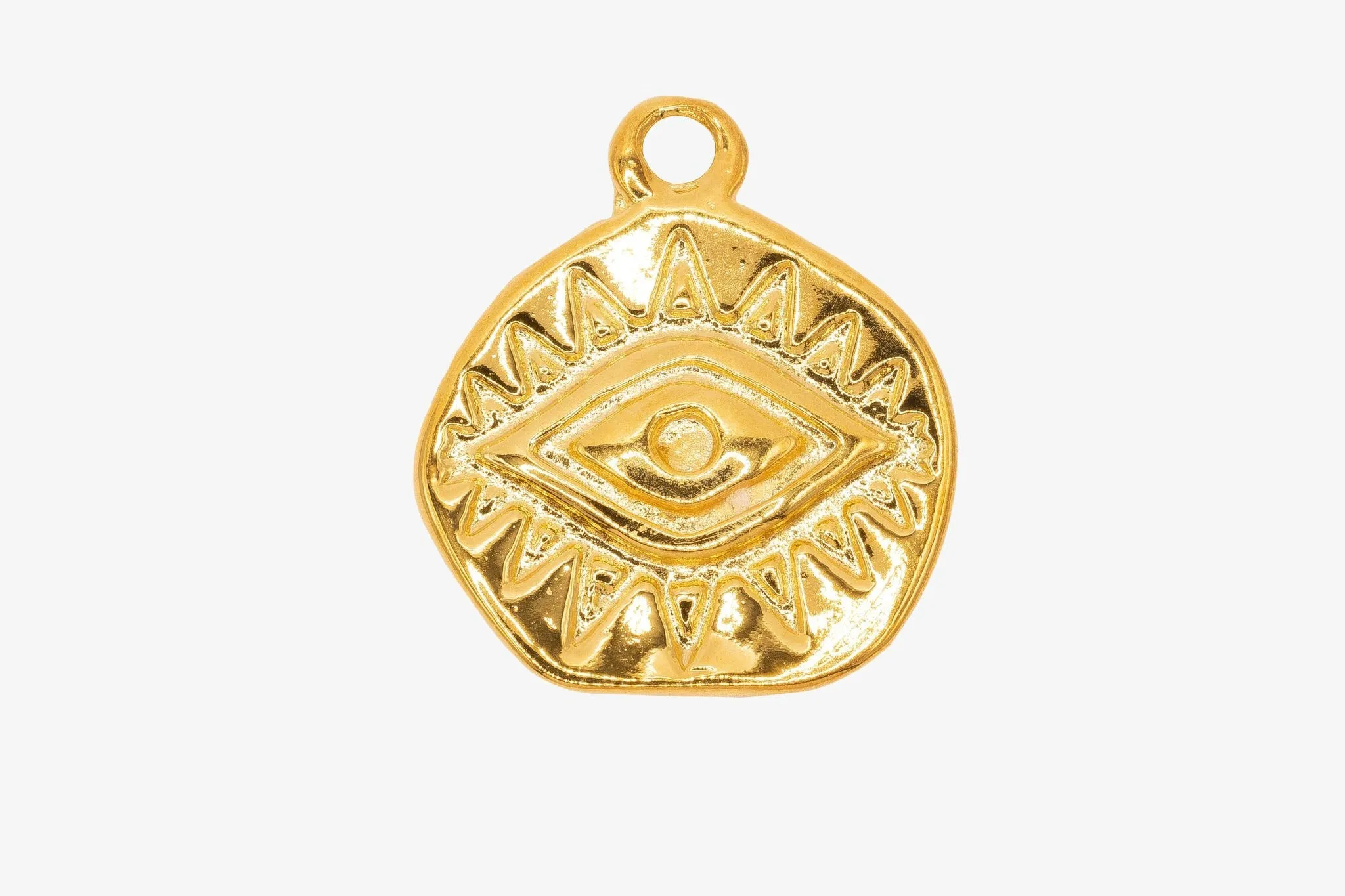 Evil Eye Disc Charm Wholesale 14K Gold, Solid 14K Gold, 316G