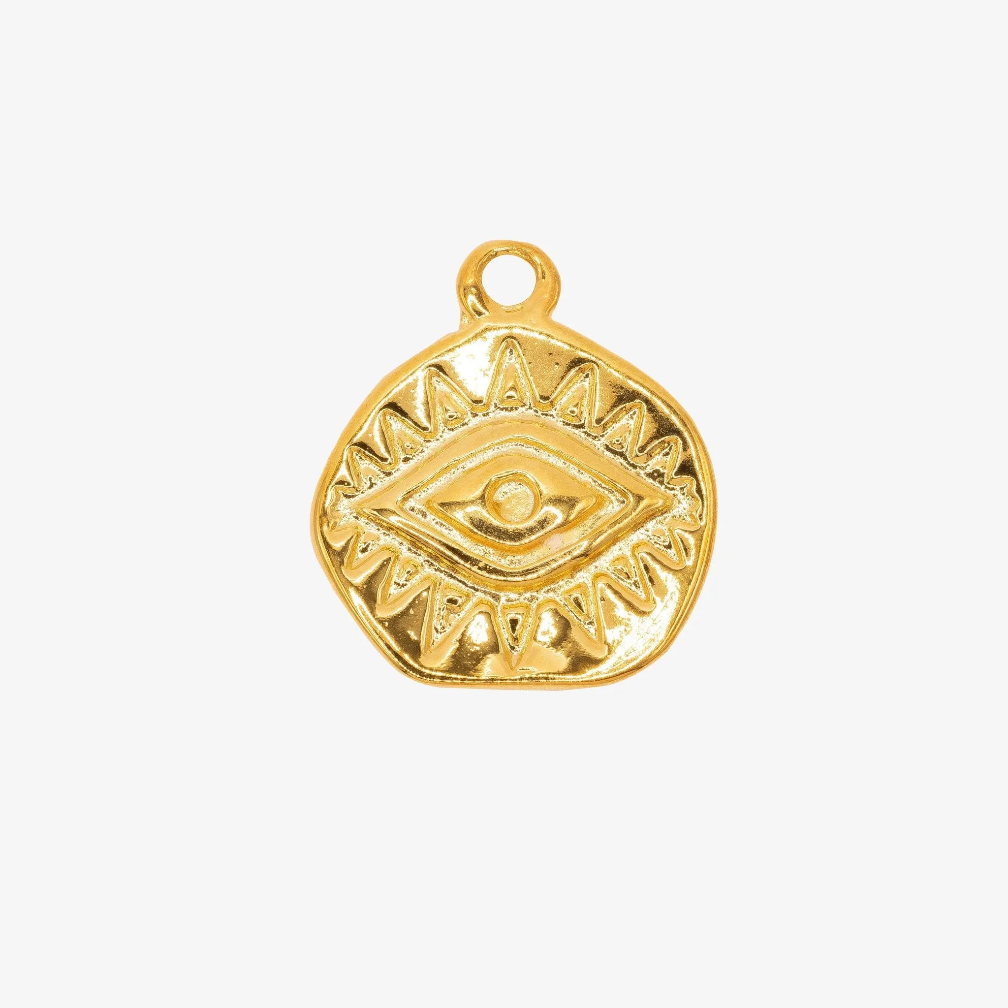 Evil Eye Disc Charm Wholesale 14K Gold, Solid 14K Gold, 316G