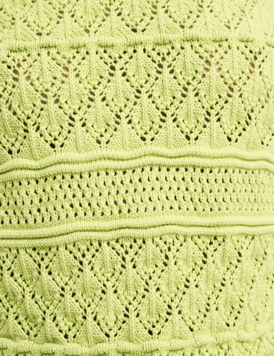 Green Knitted Short Sleeve Mock-Crochet Jumper