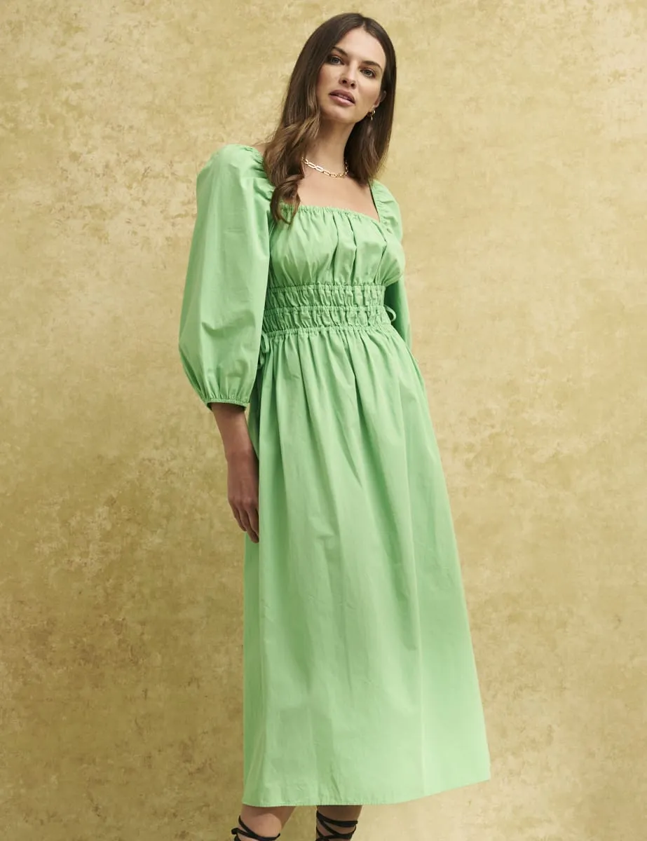 Green Square Neck Franzie Midi Dress