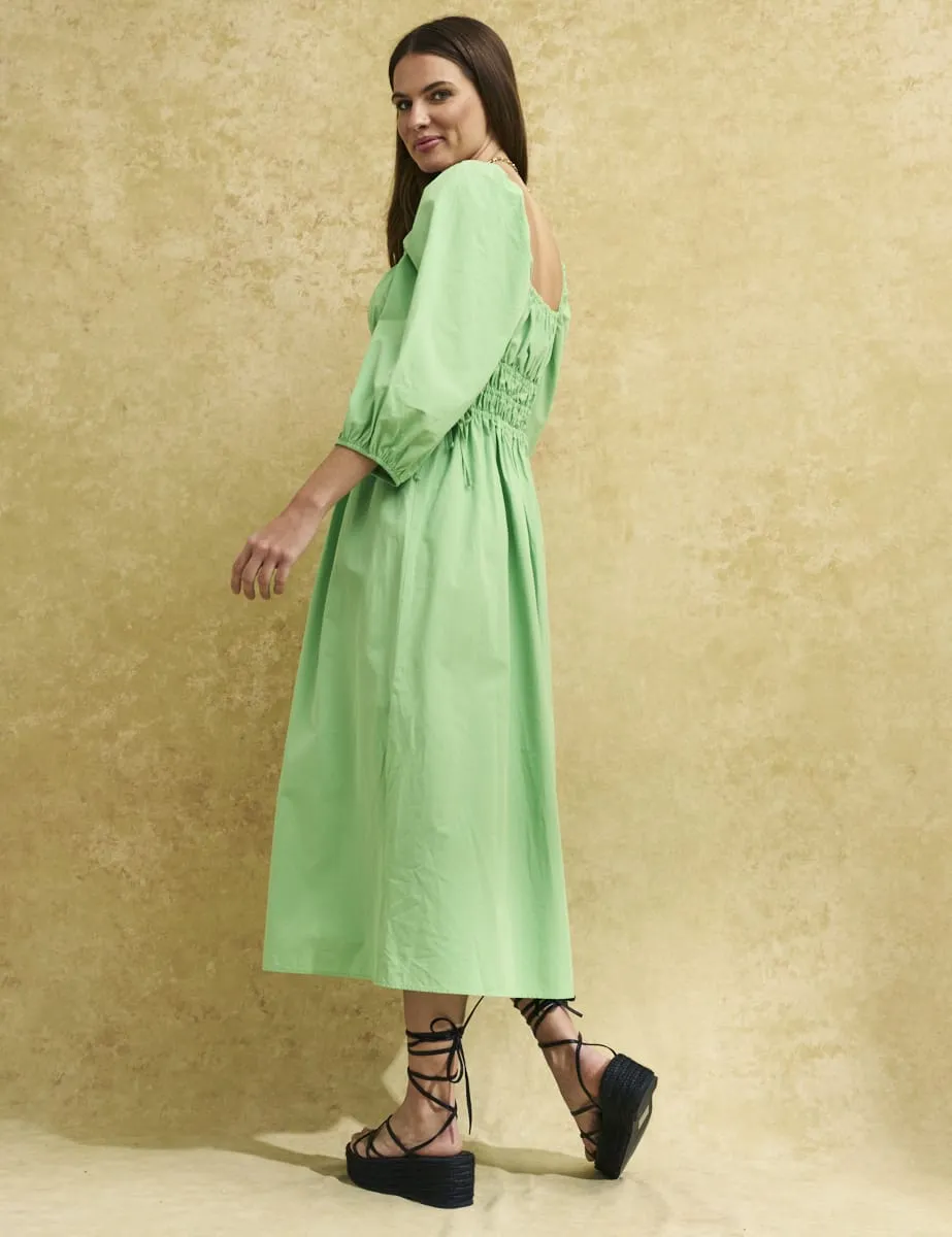 Green Square Neck Franzie Midi Dress