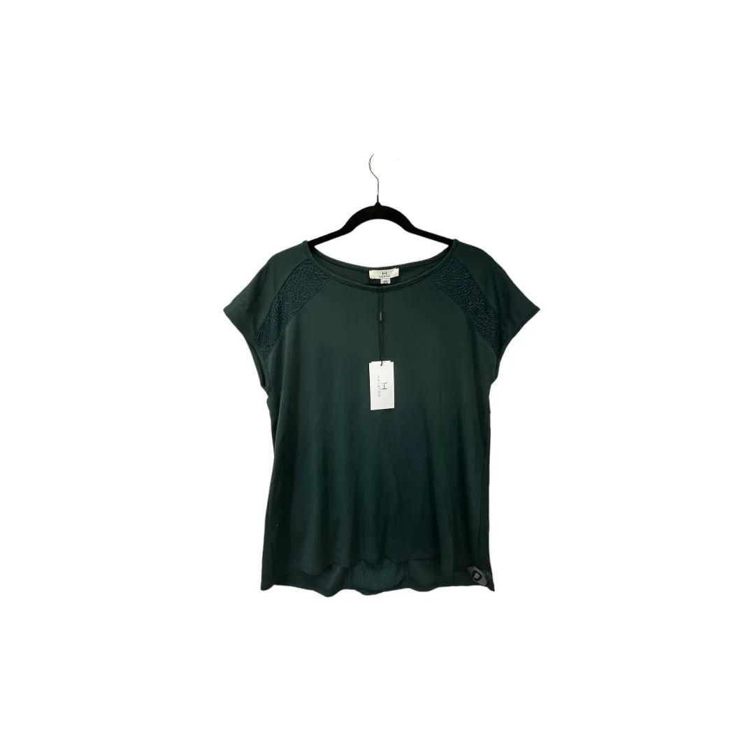 Green Top Short Sleeve Designer Halston, Size M