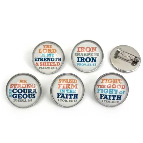 Iron Sharpens Iron Set of Glass Pinback Buttons, Lapel Pins