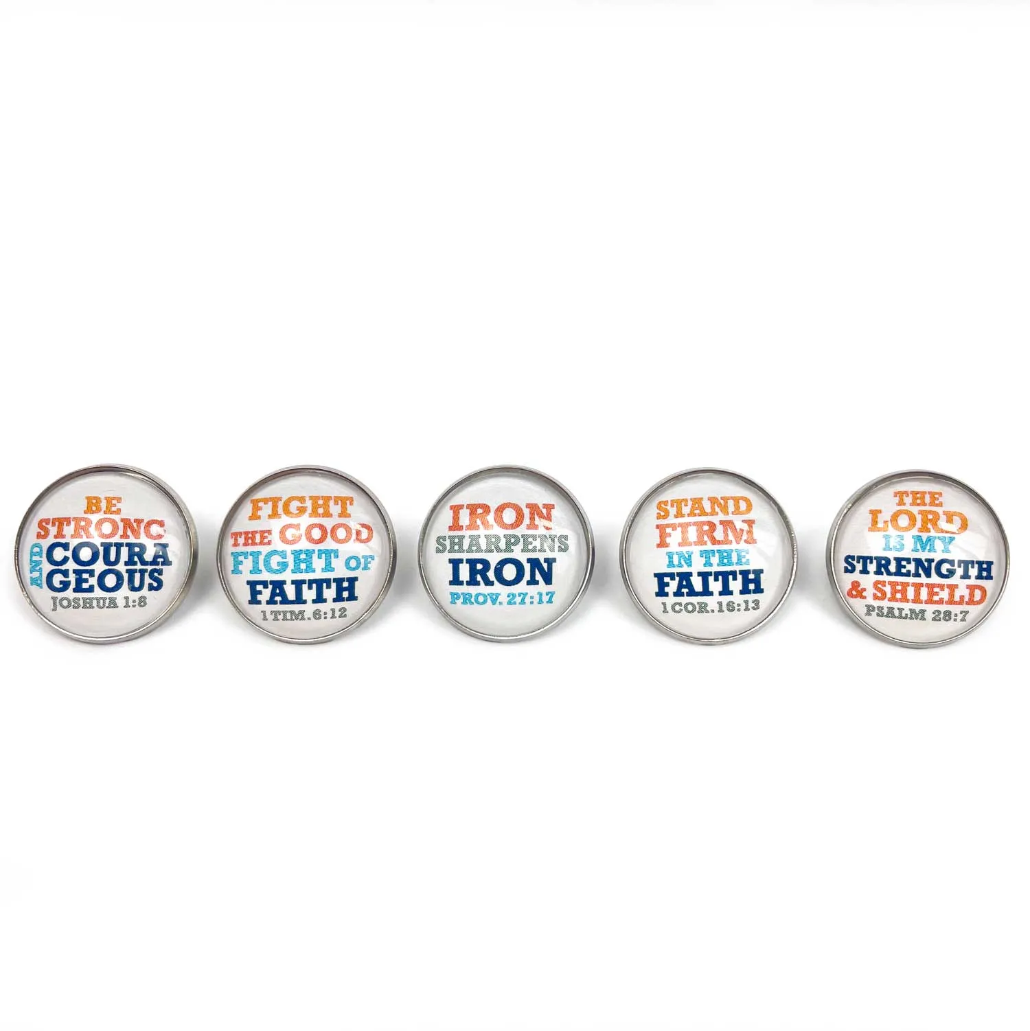 Iron Sharpens Iron Set of Glass Pinback Buttons, Lapel Pins