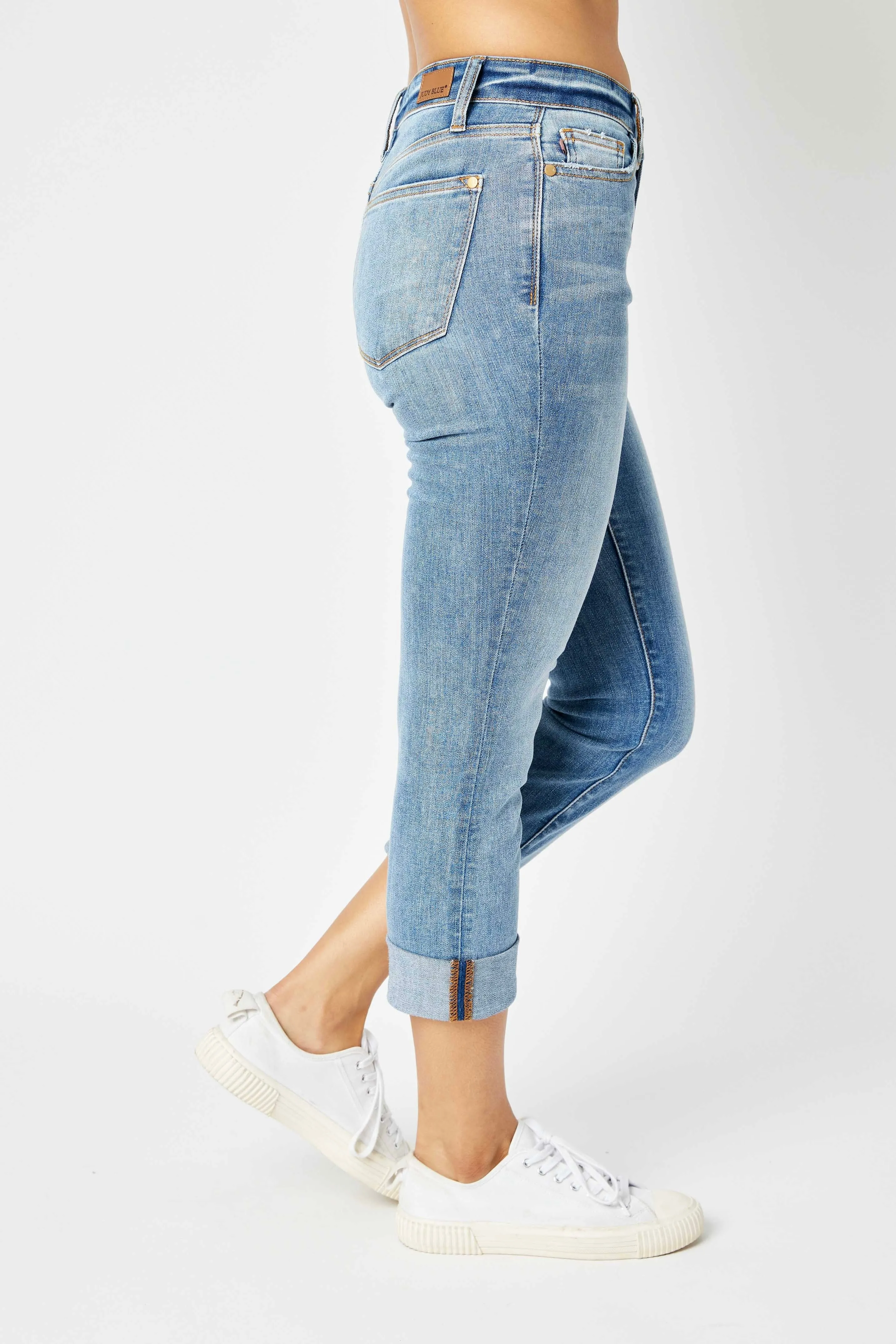 Judy Blue Cuffed Capri Jeans- Light Denim