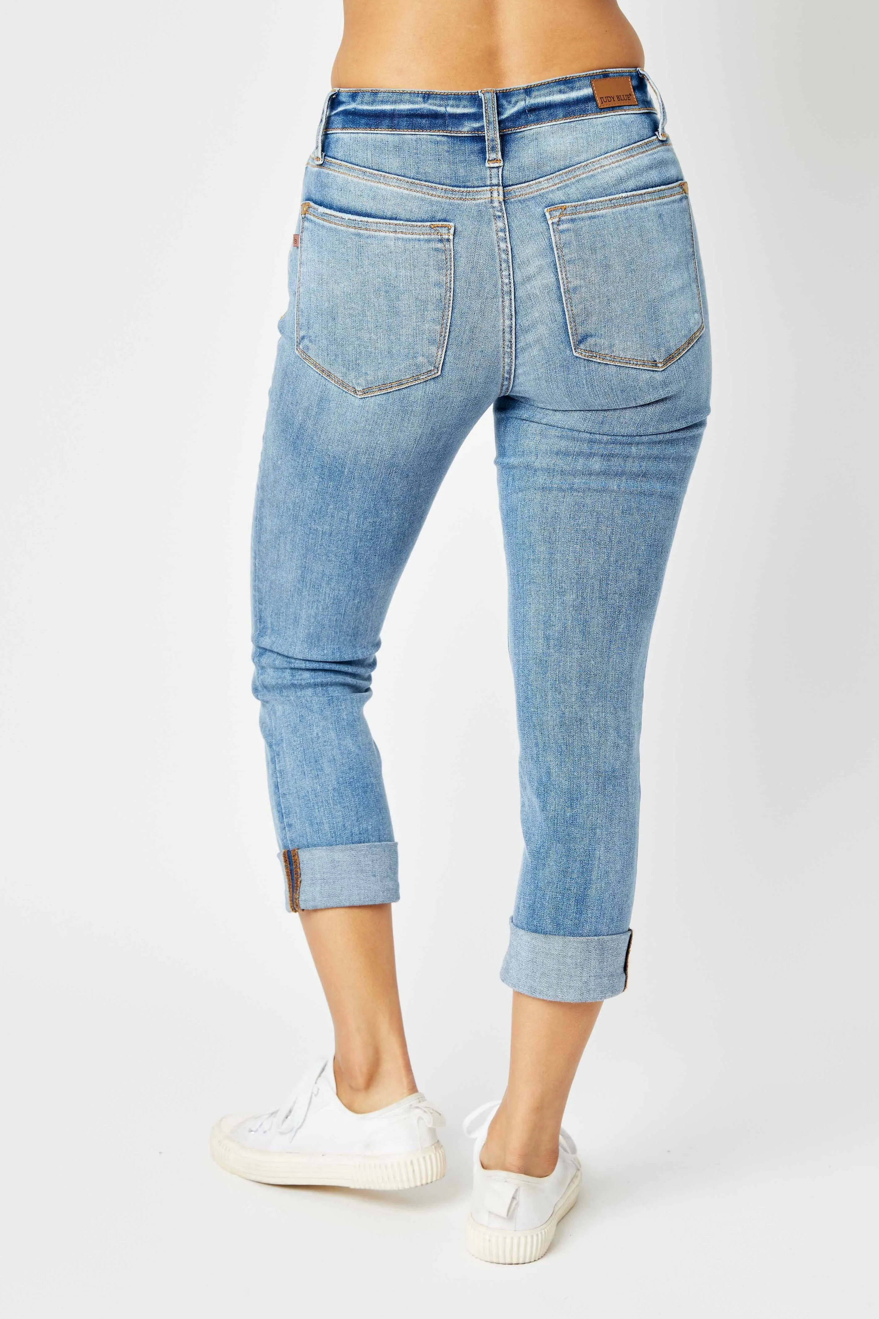 Judy Blue Cuffed Capri Jeans- Light Denim