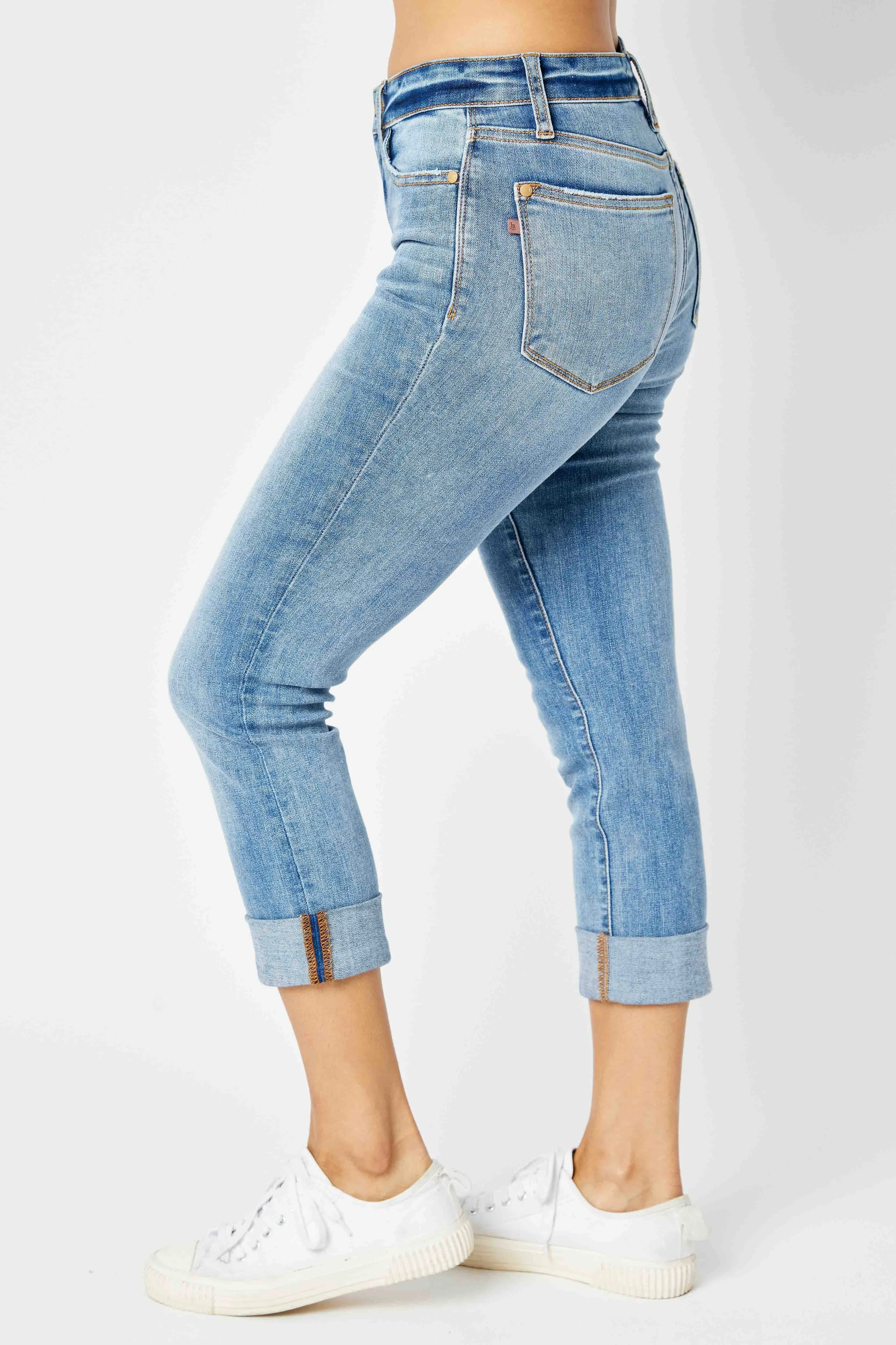 Judy Blue Cuffed Capri Jeans- Light Denim