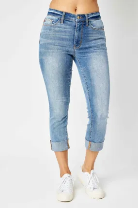 Judy Blue Cuffed Capri Jeans- Light Denim