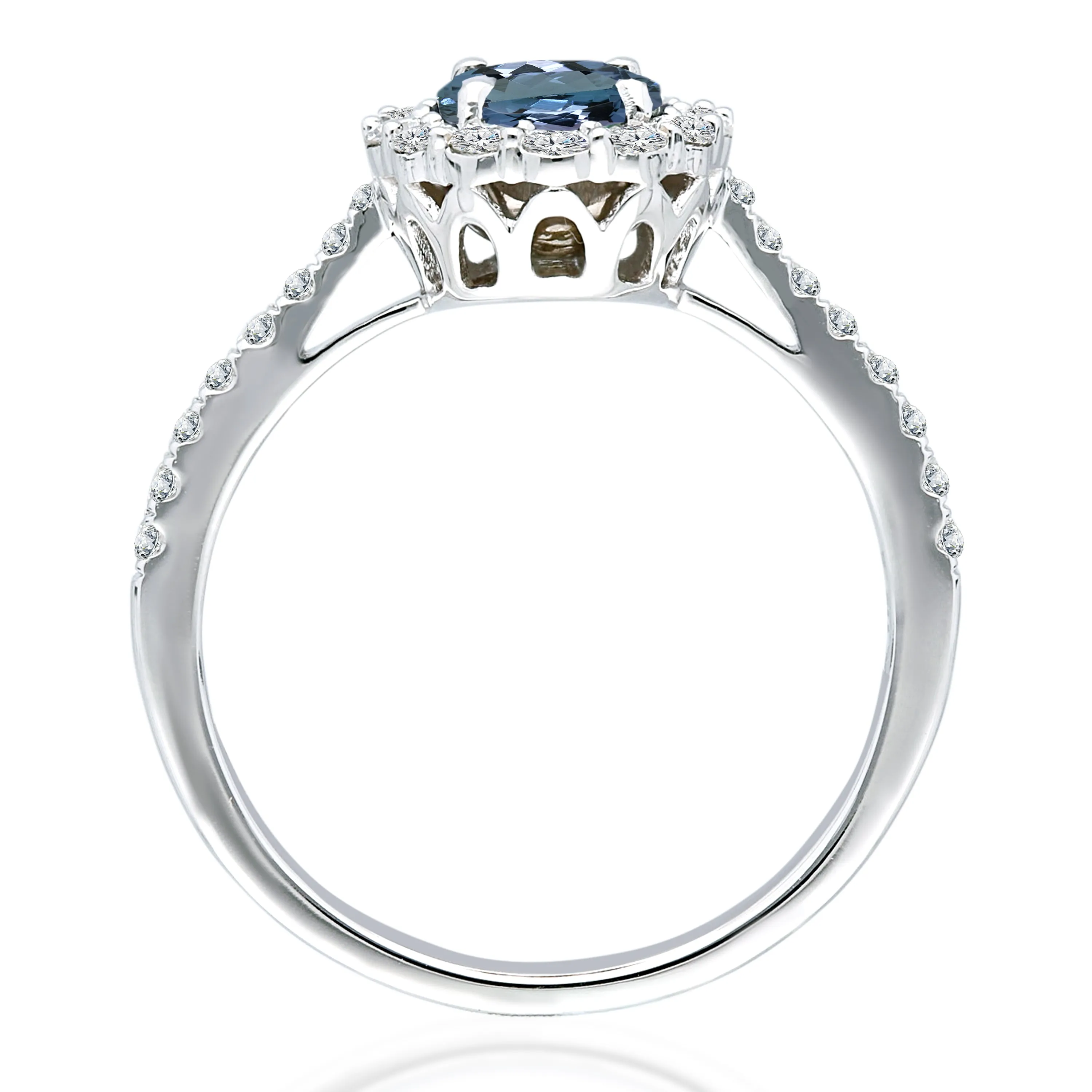 Kallati Heirloom Oval Halo Tanzanite & Diamond Engagement Ring in 14K White Gold