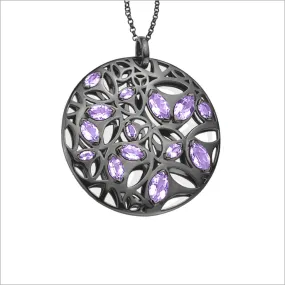 Medallion Black Rhodium & Amethyst Large Pendant in Sterling Silver