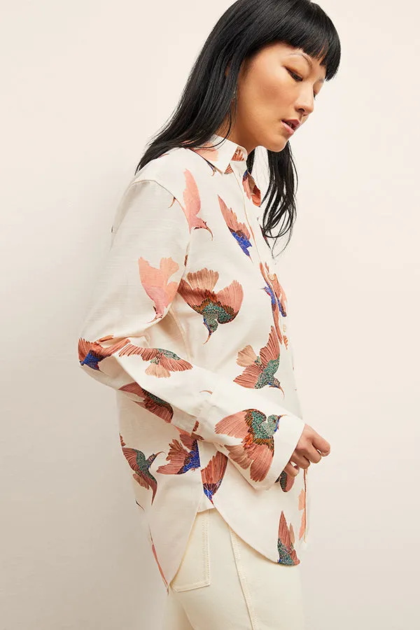 Mila Button-Down - Airy Cotton :: Hummingbird Print