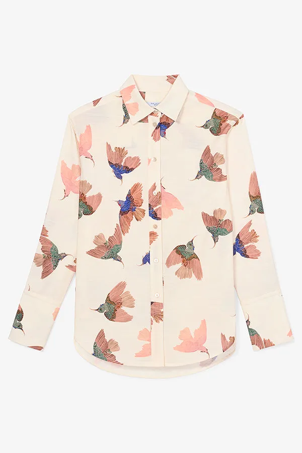 Mila Button-Down - Airy Cotton :: Hummingbird Print