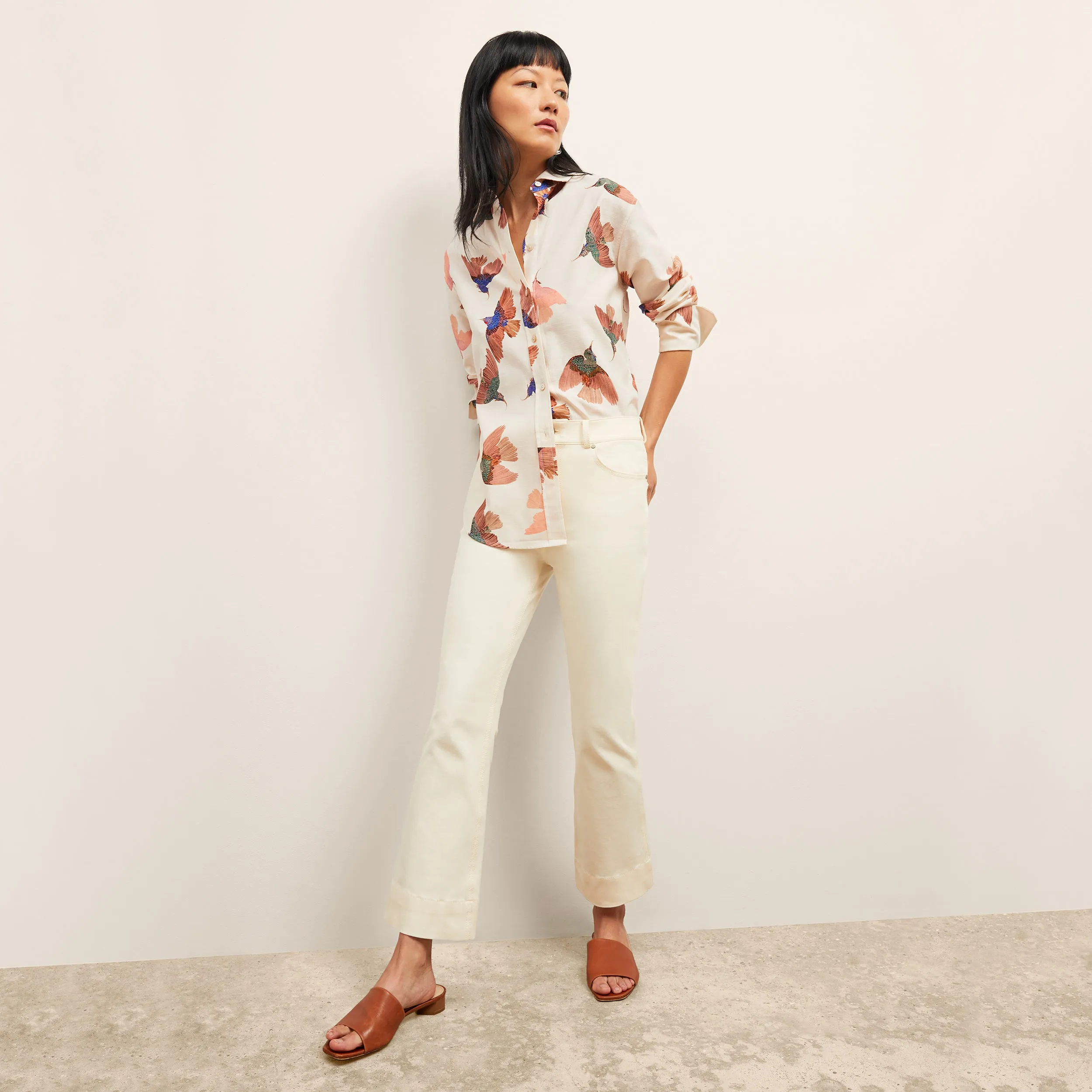 Mila Button-Down - Airy Cotton :: Hummingbird Print