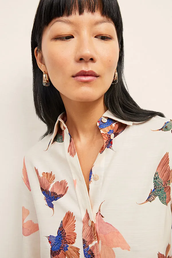 Mila Button-Down - Airy Cotton :: Hummingbird Print