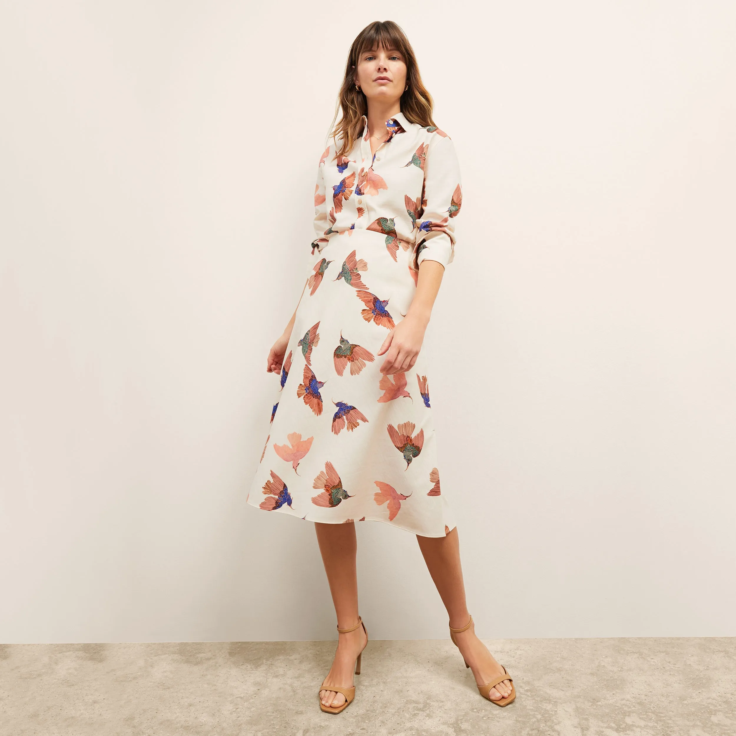 Mila Button-Down - Airy Cotton :: Hummingbird Print