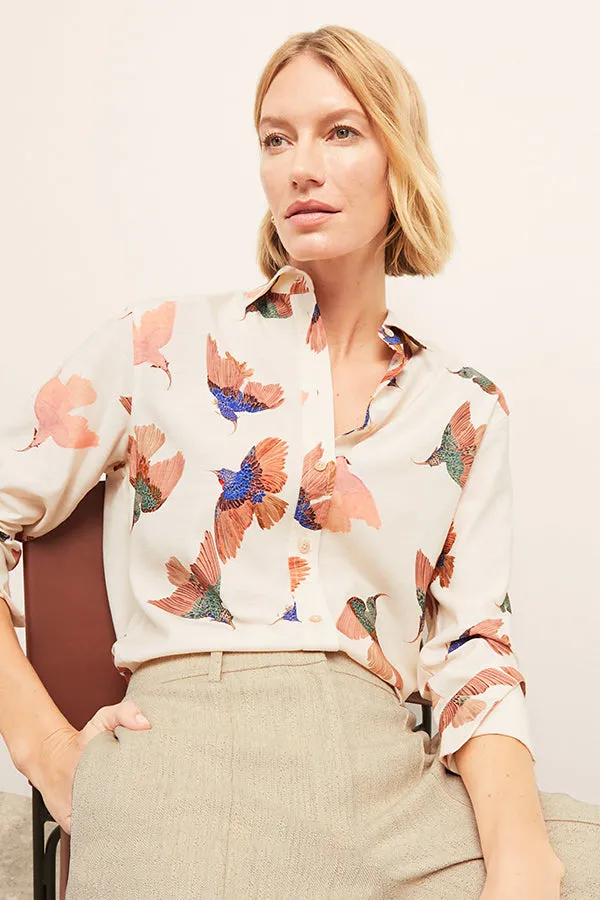 Mila Button-Down - Airy Cotton :: Hummingbird Print