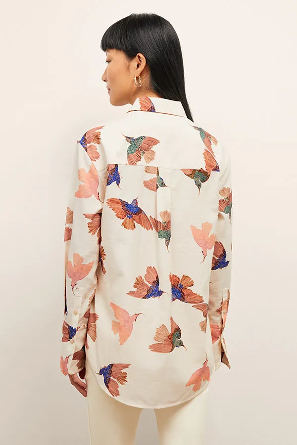 Mila Button-Down - Airy Cotton :: Hummingbird Print