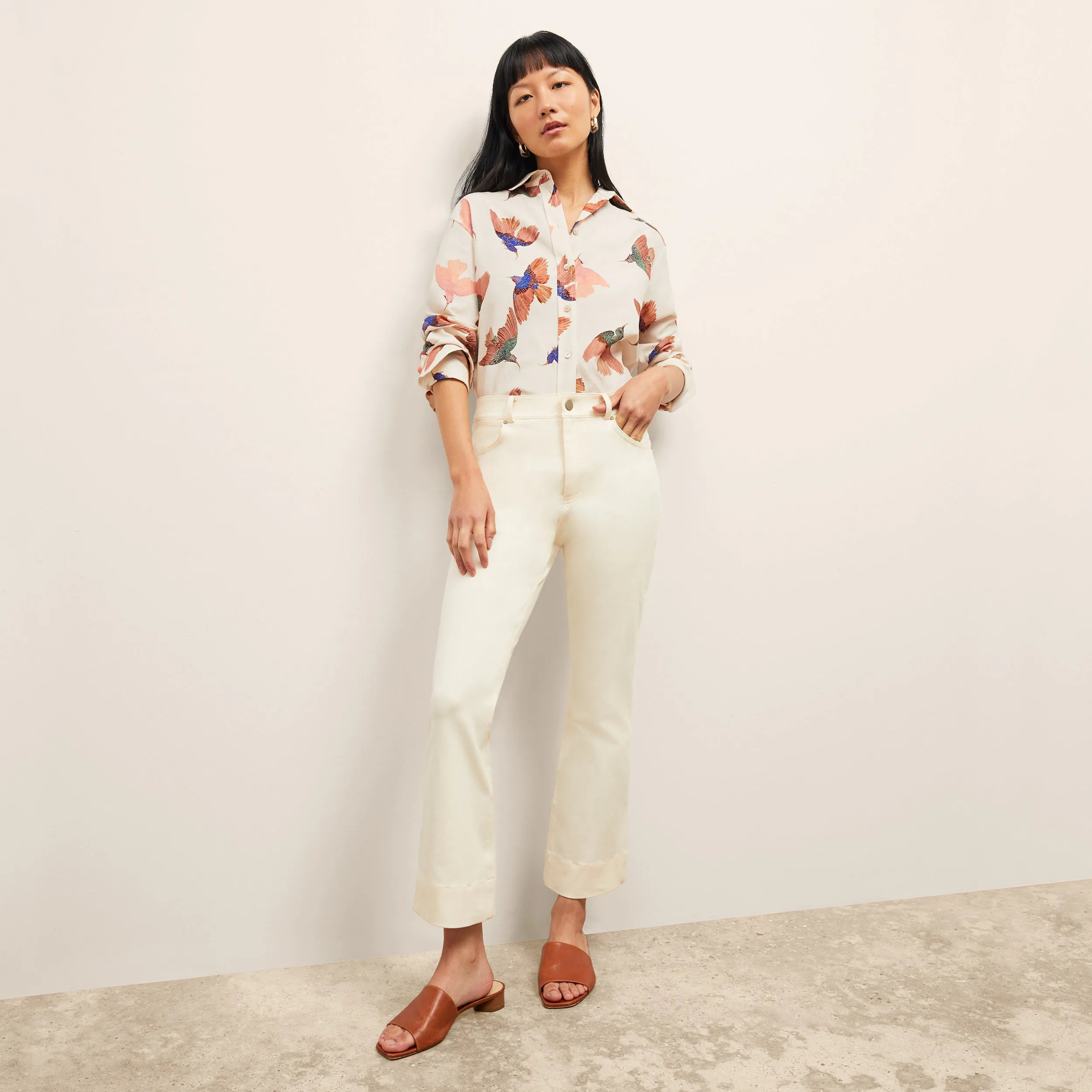 Mila Button-Down - Airy Cotton :: Hummingbird Print