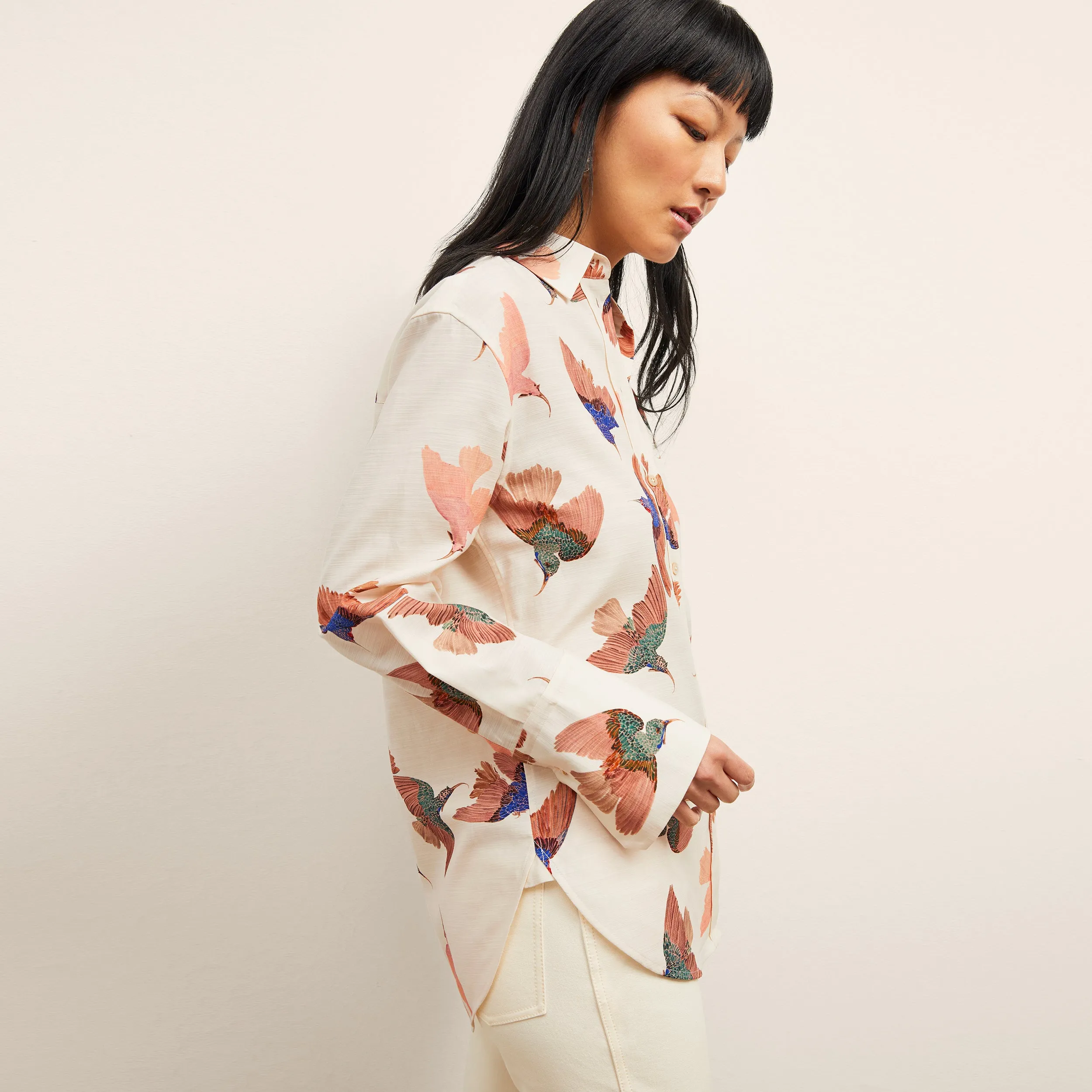 Mila Button-Down - Airy Cotton :: Hummingbird Print