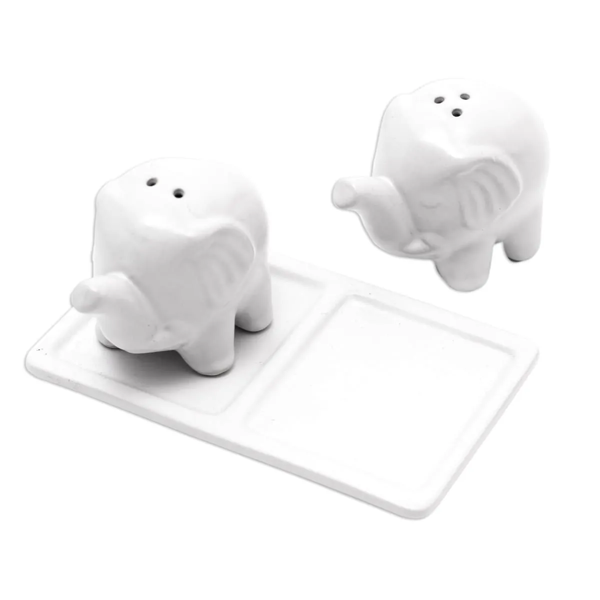 Novica Eager Elephants In White Ceramic Salt And Pepper Set