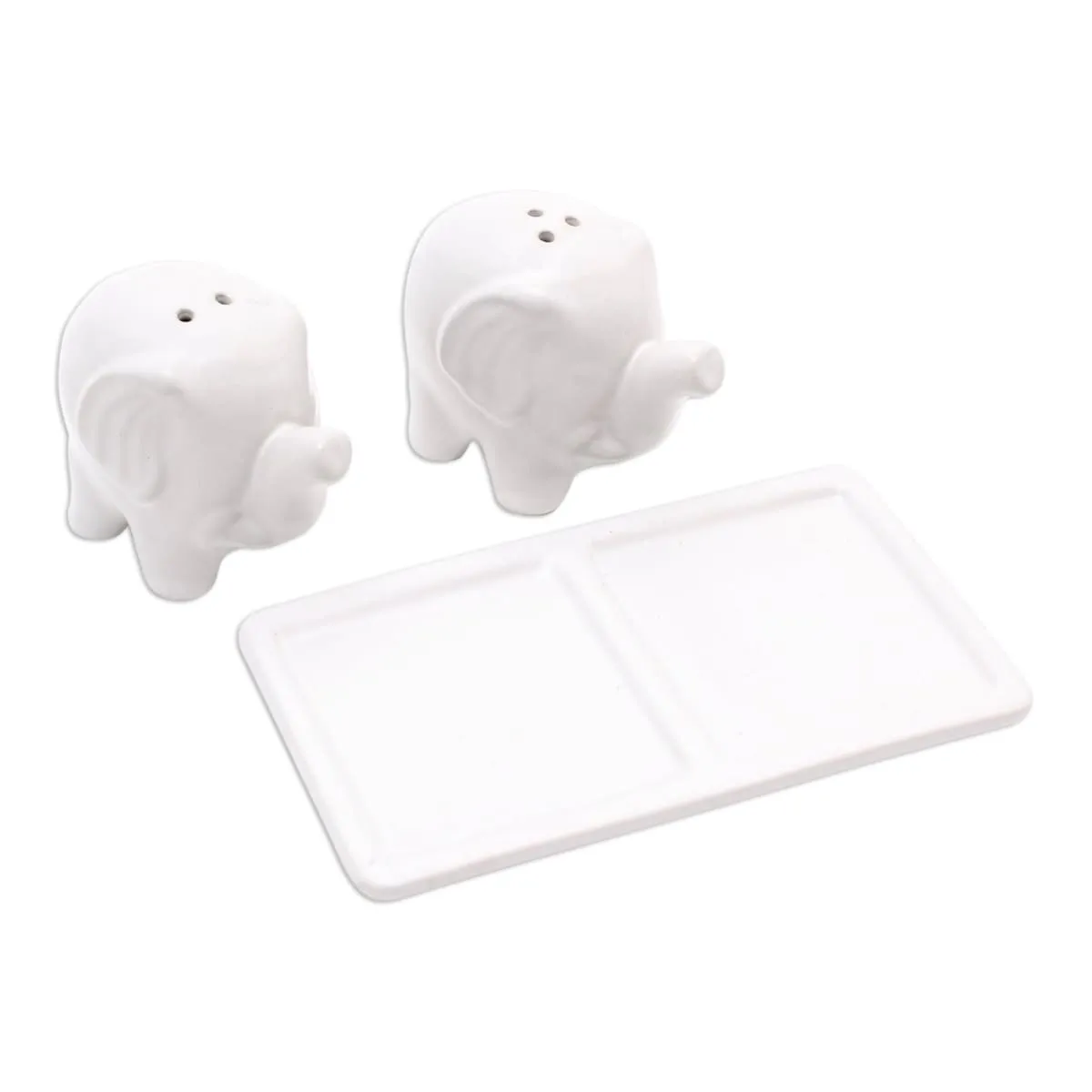 Novica Eager Elephants In White Ceramic Salt And Pepper Set