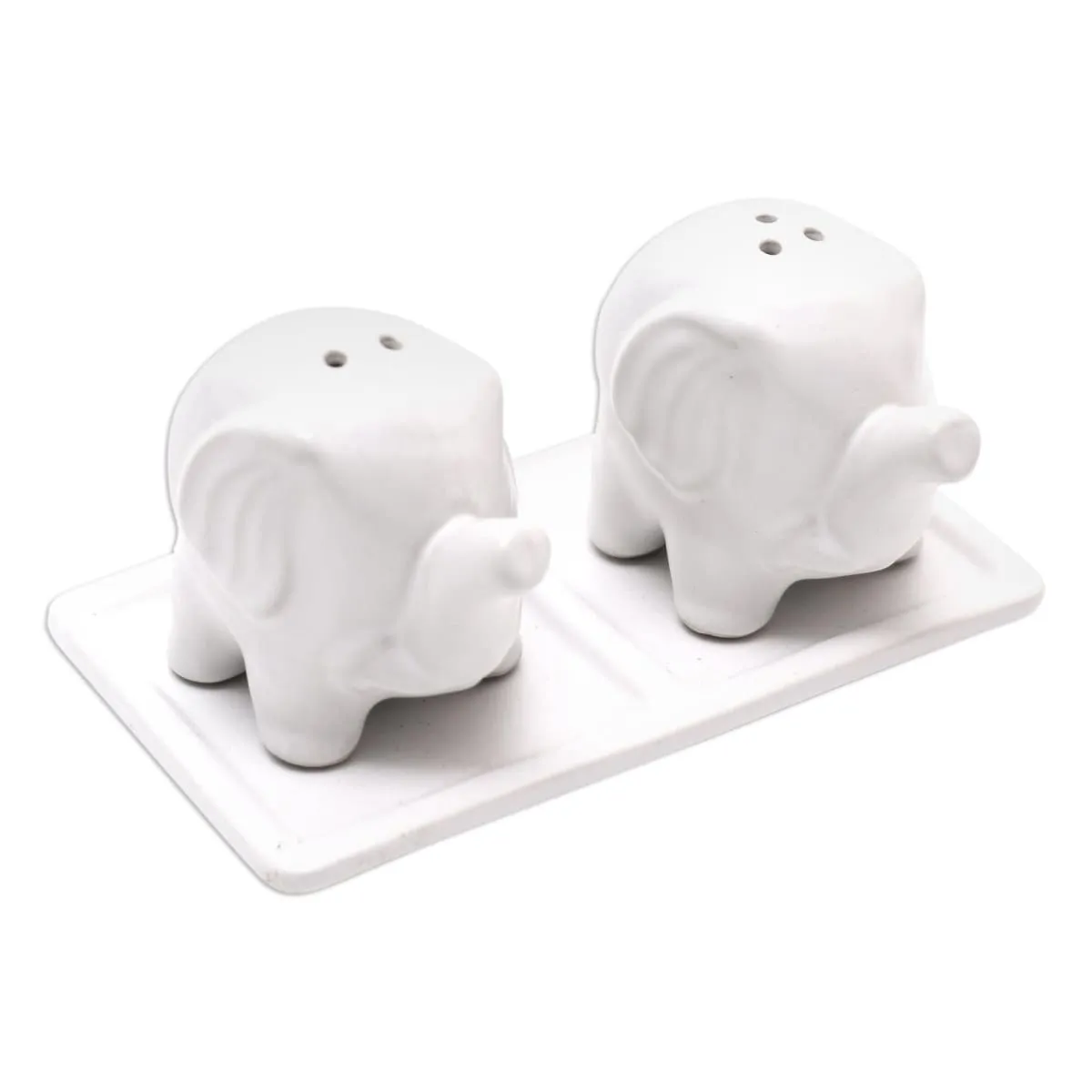 Novica Eager Elephants In White Ceramic Salt And Pepper Set