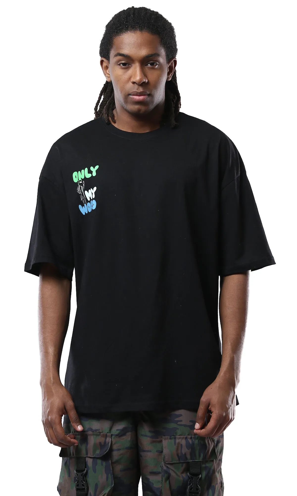 O178393 Printed Only My World Black Tee With Elbow Sleeves