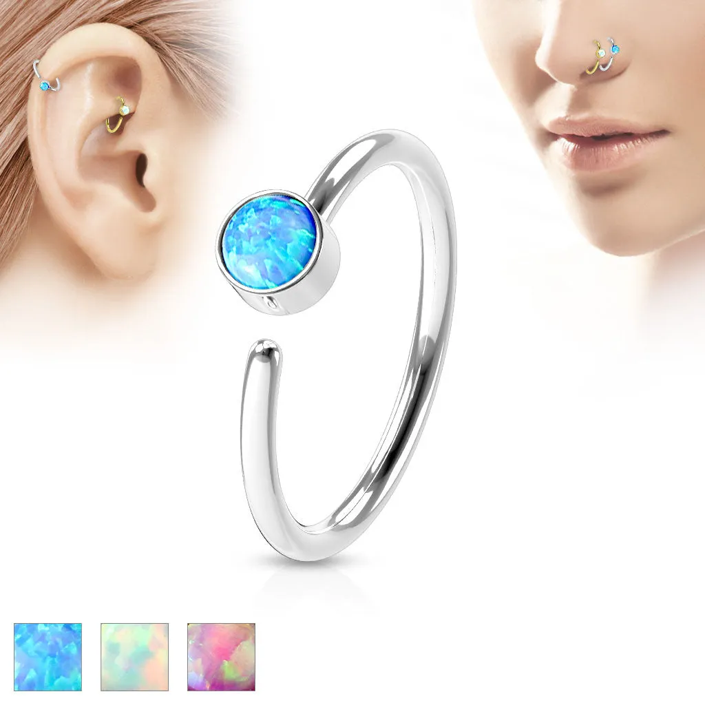 Opal Set 316L Surgical Steel Nose Hoop Ring