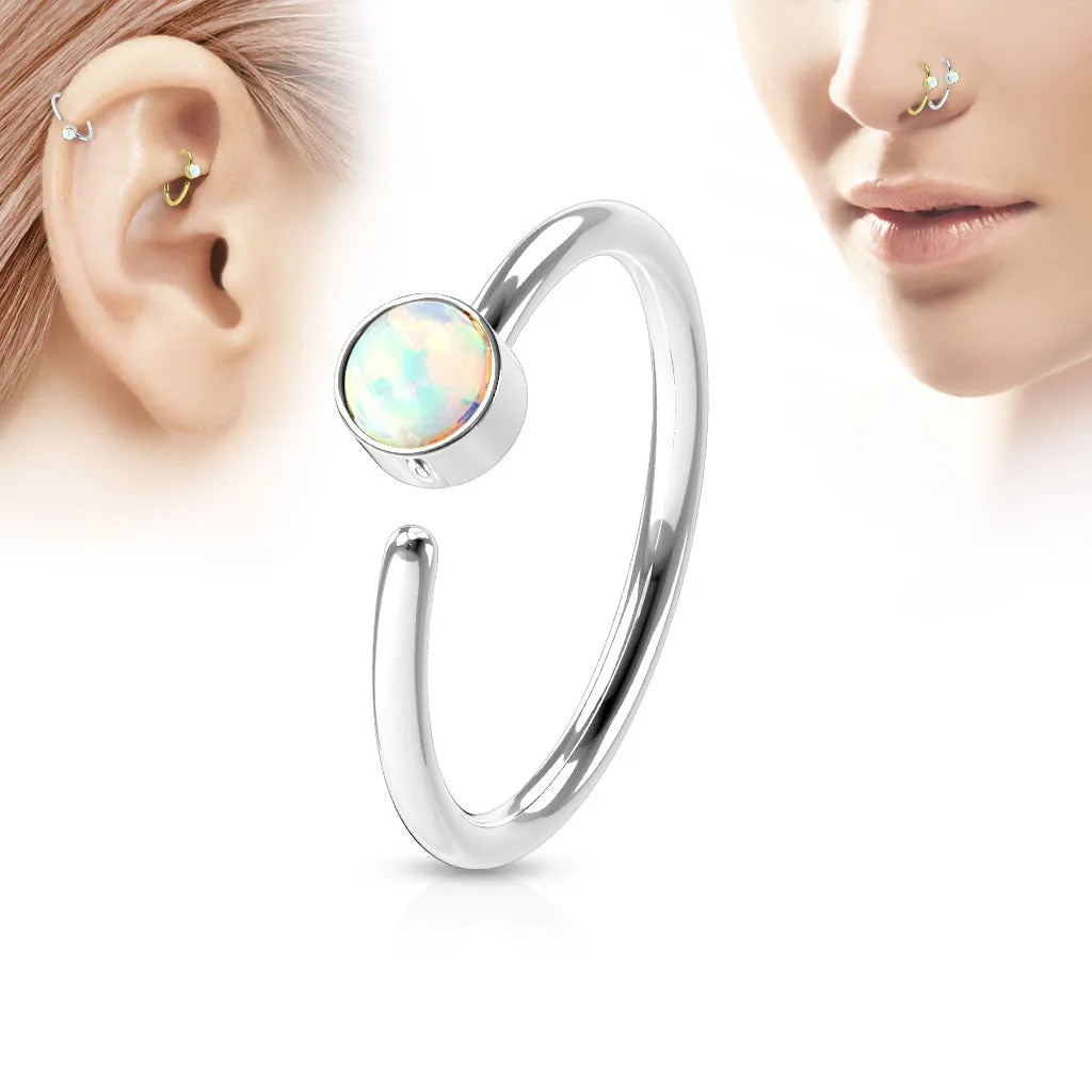 Opal Set 316L Surgical Steel Nose Hoop Ring