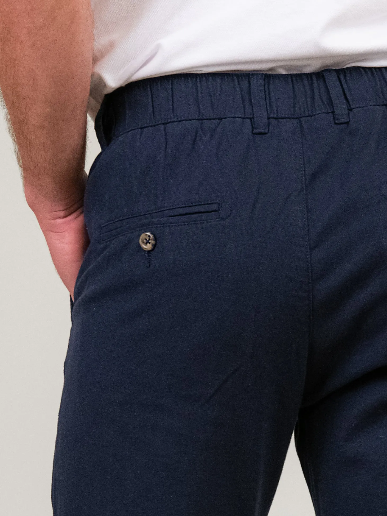 PANTALONE MISTO LINO A RIGHE BLU E BIANCO