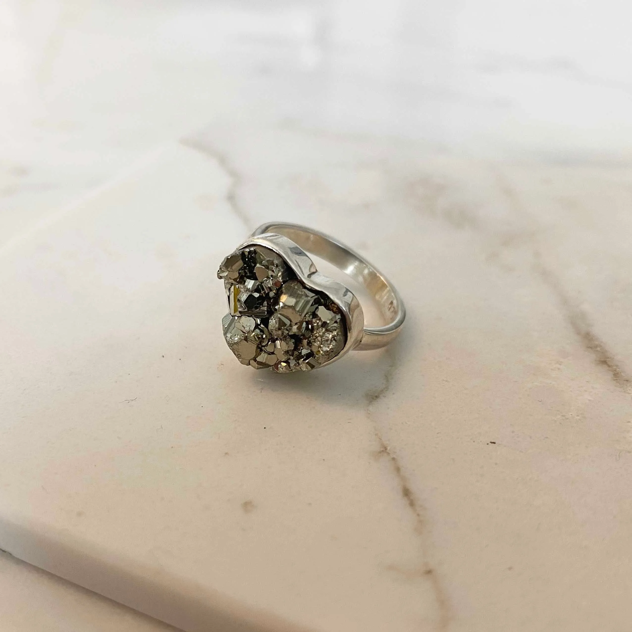 Pyrite Heart Sterling Silver Ring, One of a Kind