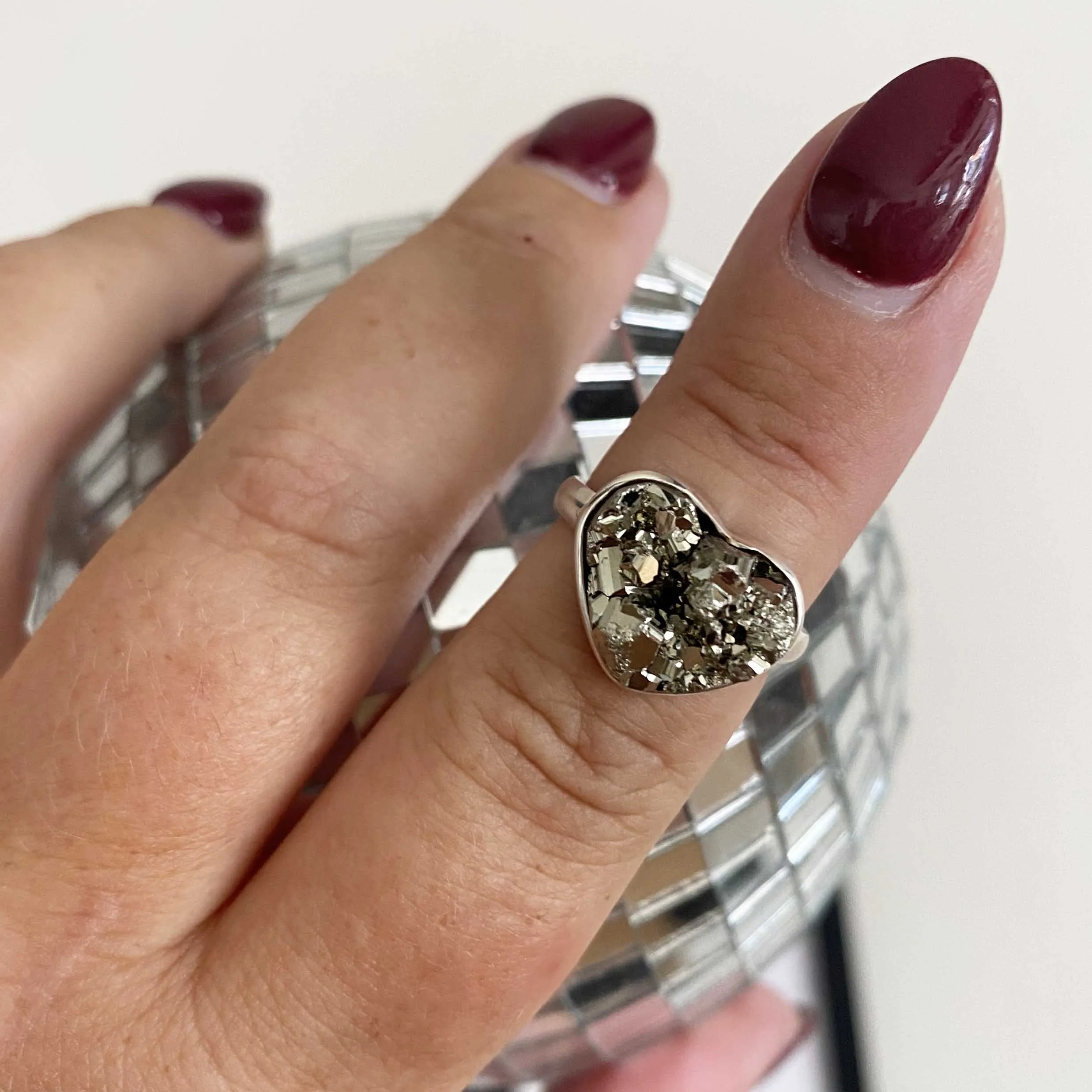 Pyrite Heart Sterling Silver Ring, One of a Kind