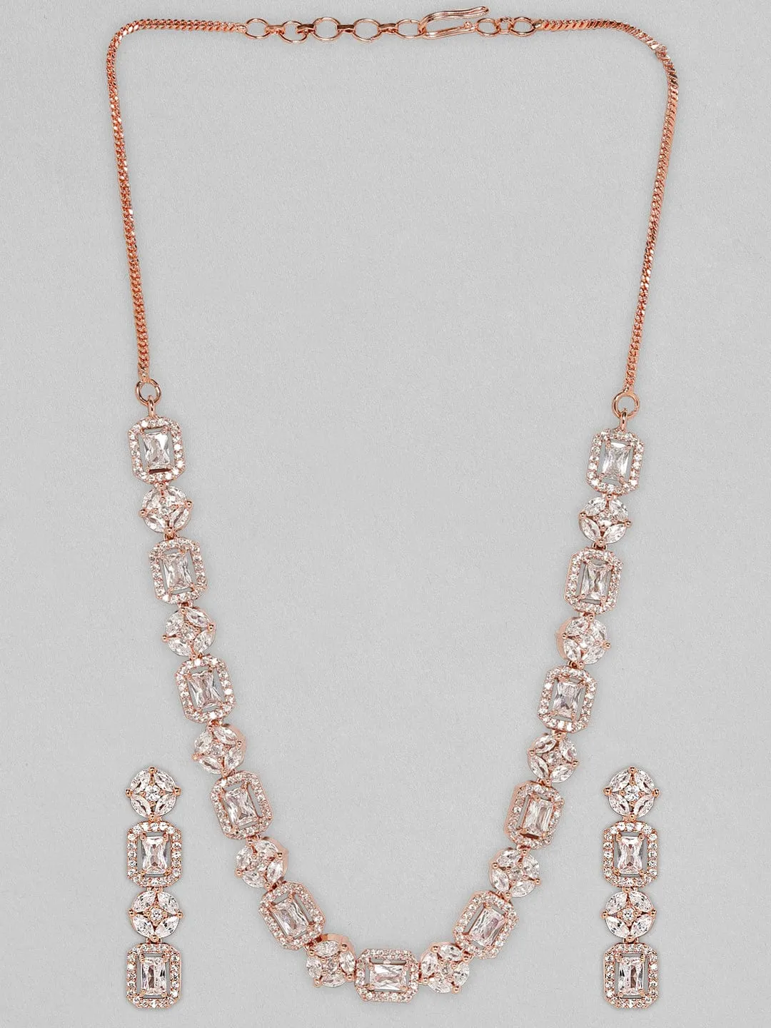 Rubans Rose Gold Plated Necklace Set With Studded American Diamonds