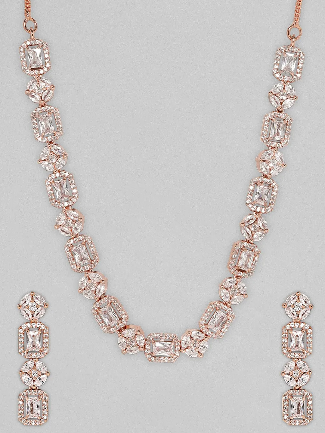 Rubans Rose Gold Plated Necklace Set With Studded American Diamonds