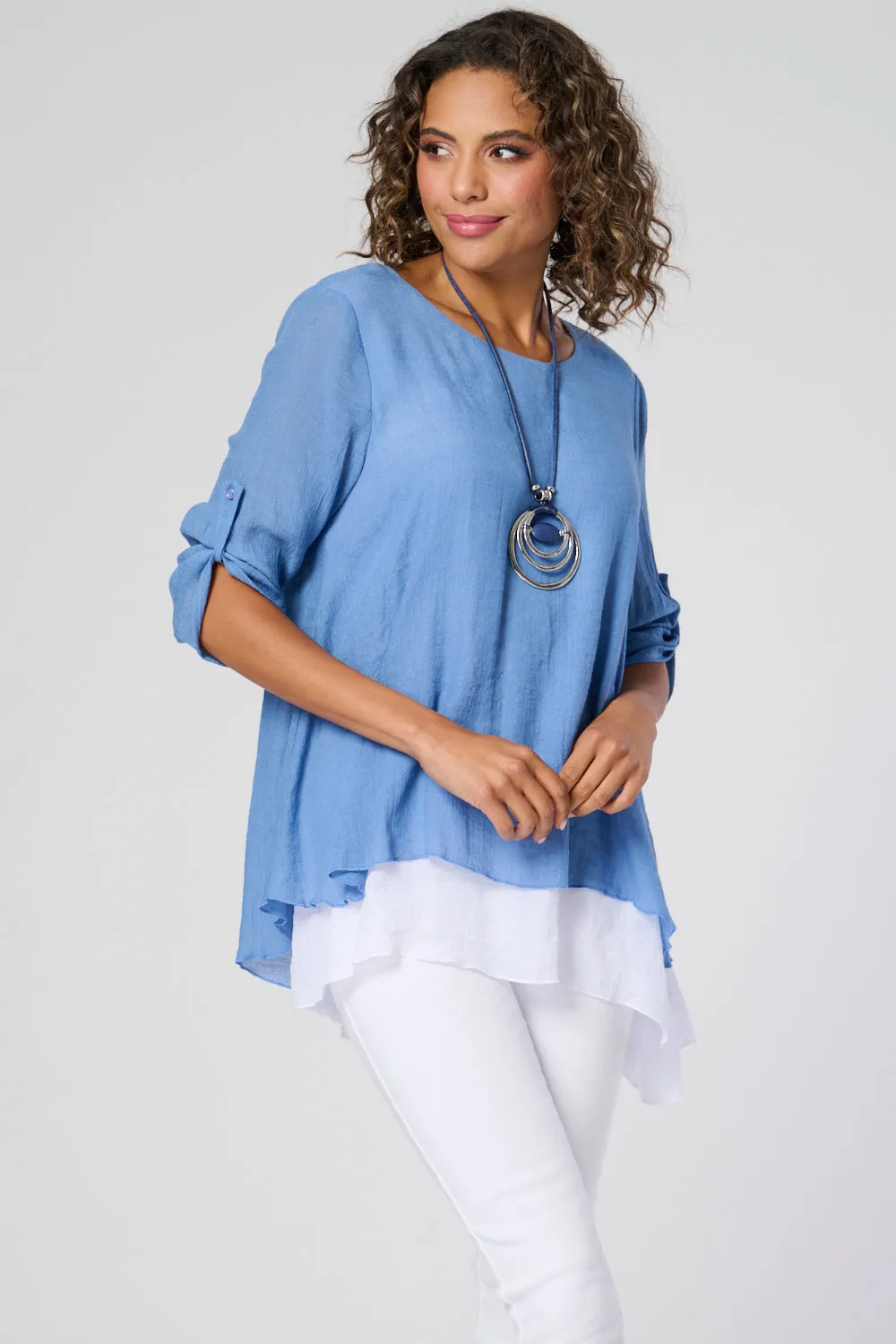 Saloos Contrasting Layers Top with Necklace