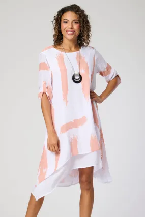 Saloos Ruched Sleeve Double Layer Dress with Necklace