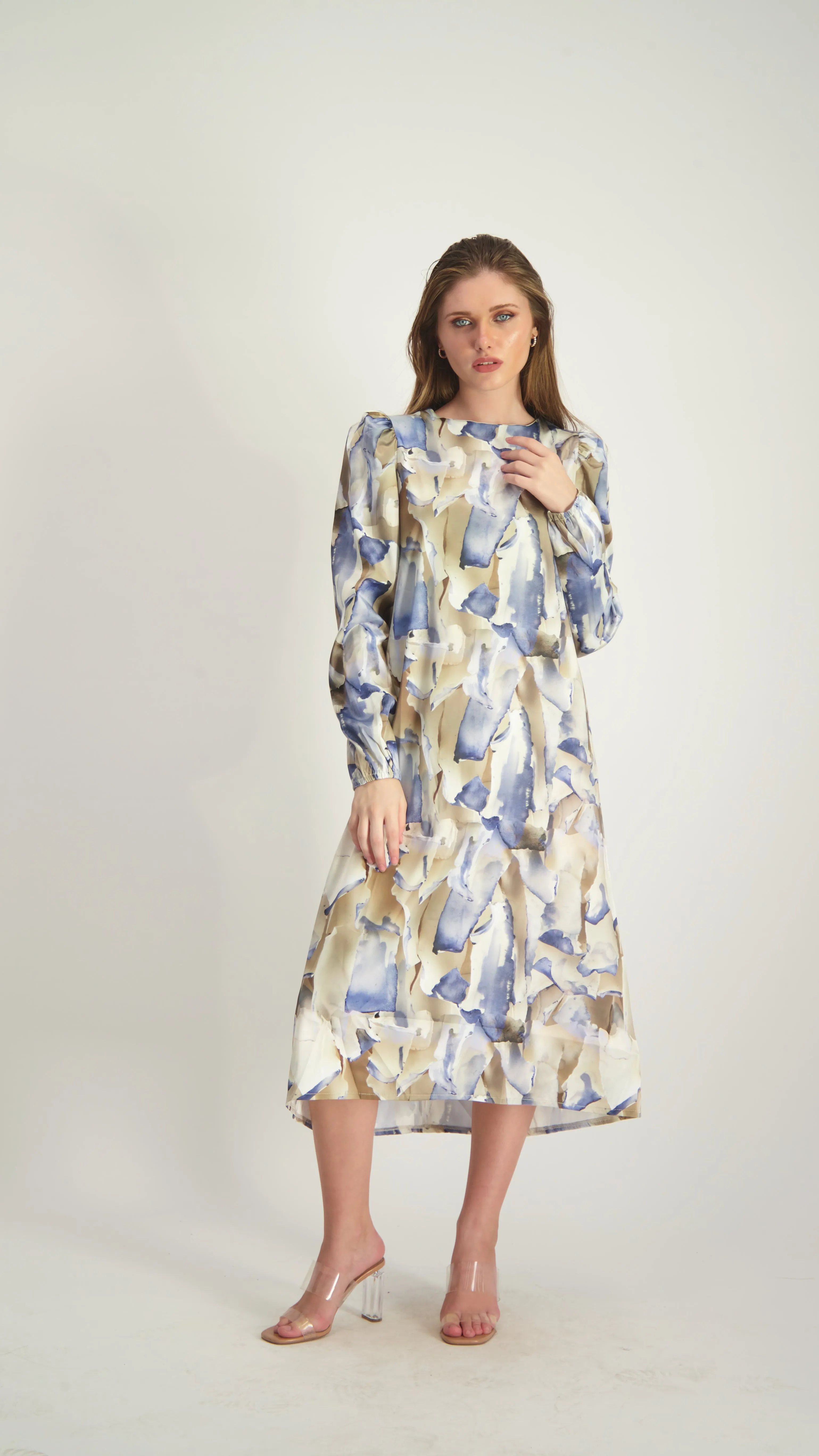 Satin A-line Dress with belt / Tie Dye