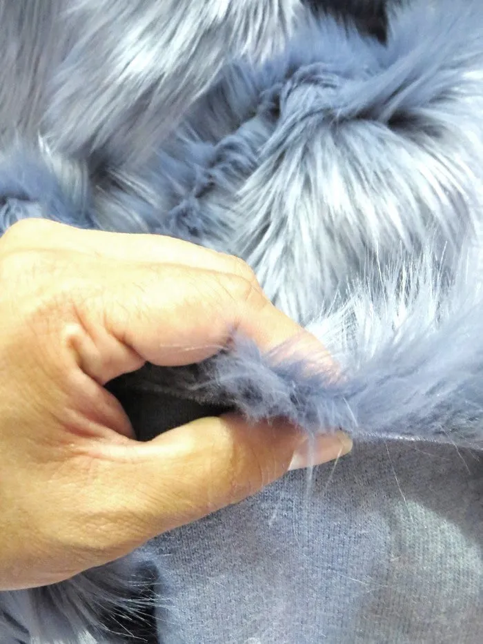 Shadow Blue Solid Shaggy Long Pile Faux Fur Fabric / Sold By The Yard (Closeout)