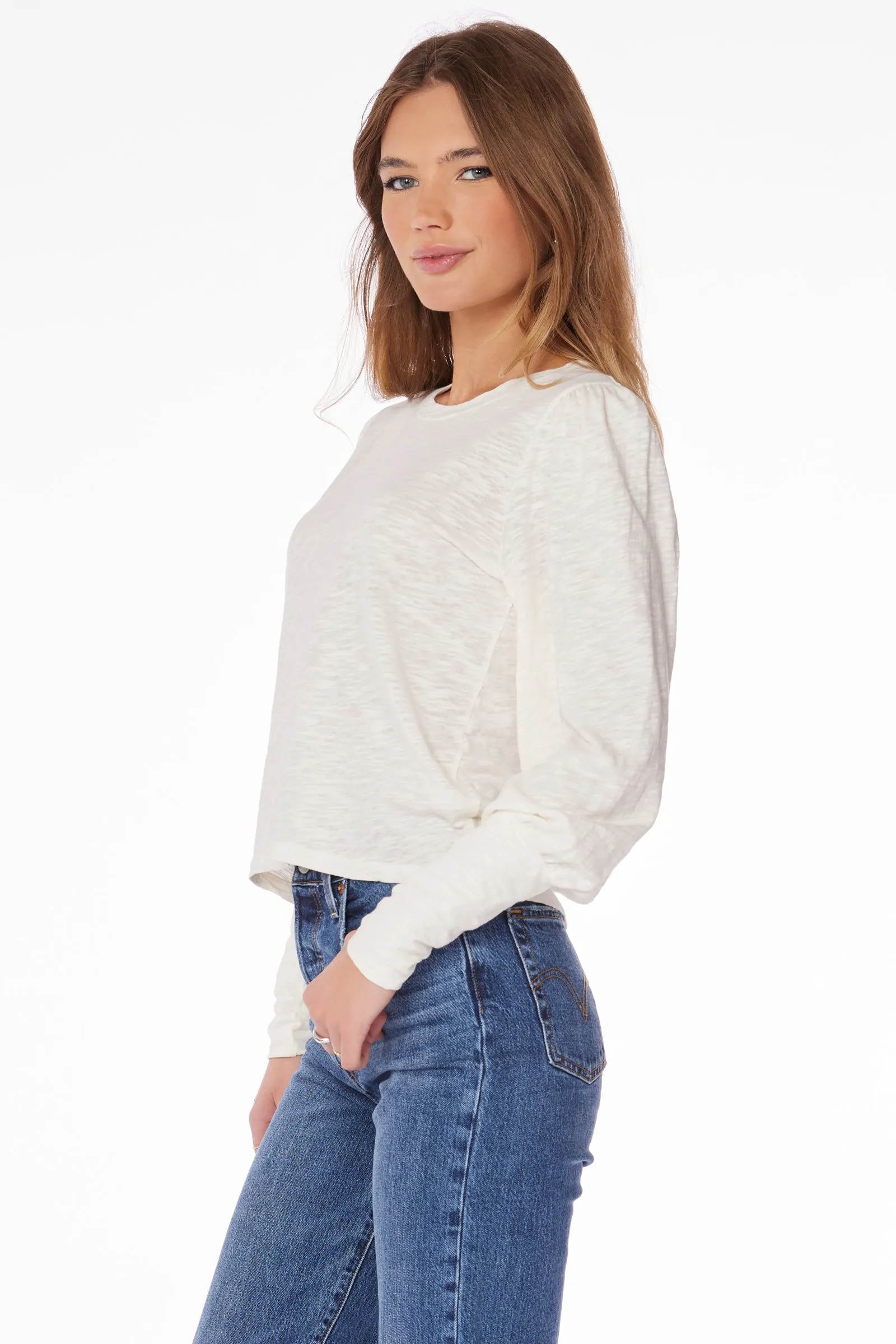 SHIRRED SLEEVE BOXY CREWNECK TEE